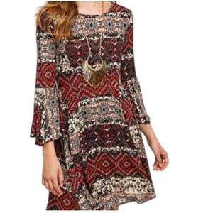 Anthropologie Holding Horses‎ Boho Print Bell Sleeve Mini Dress Size XS Western